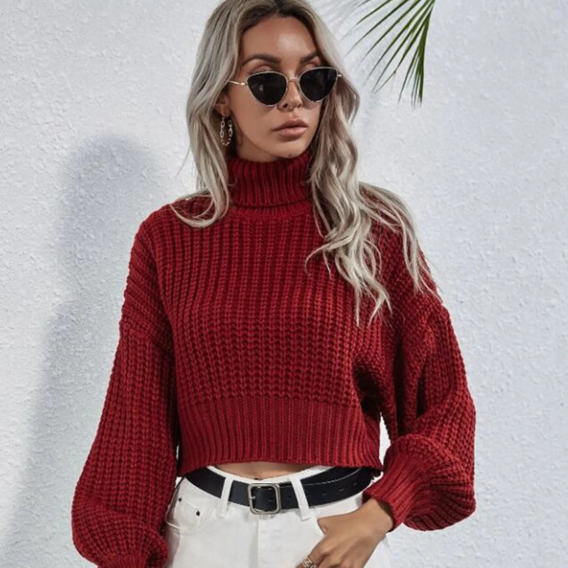 

Sweater Women's New High Neck Open Navel Knit Short Sexy Pullover Bottom Coat