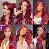 Perruque Lace Frontale Rouge Bordeaux 99j Body Wave avec Dentelle HD pour Femmes, Cheveux Humains Brésiliens Remy Sans Colle, En Promotion 5