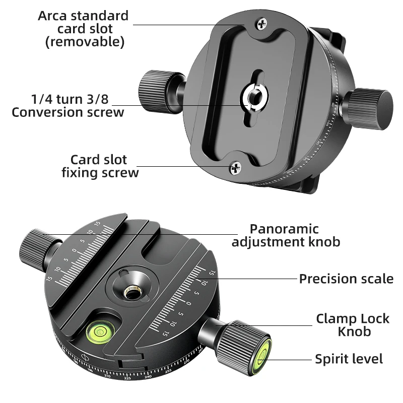 Panoramic Rotating Quick Release Plate Clamp Seat Tripod Gimbal Universal Clip Seat SLR Camera Photography Quick Release Base