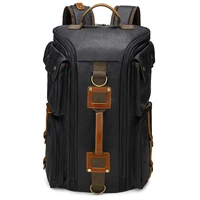 Vintage Leather Man16 inch Laptop Backpack Waxed Canvas Shoulder Rucksack Carry-On Travel Backpack for Men Women 1