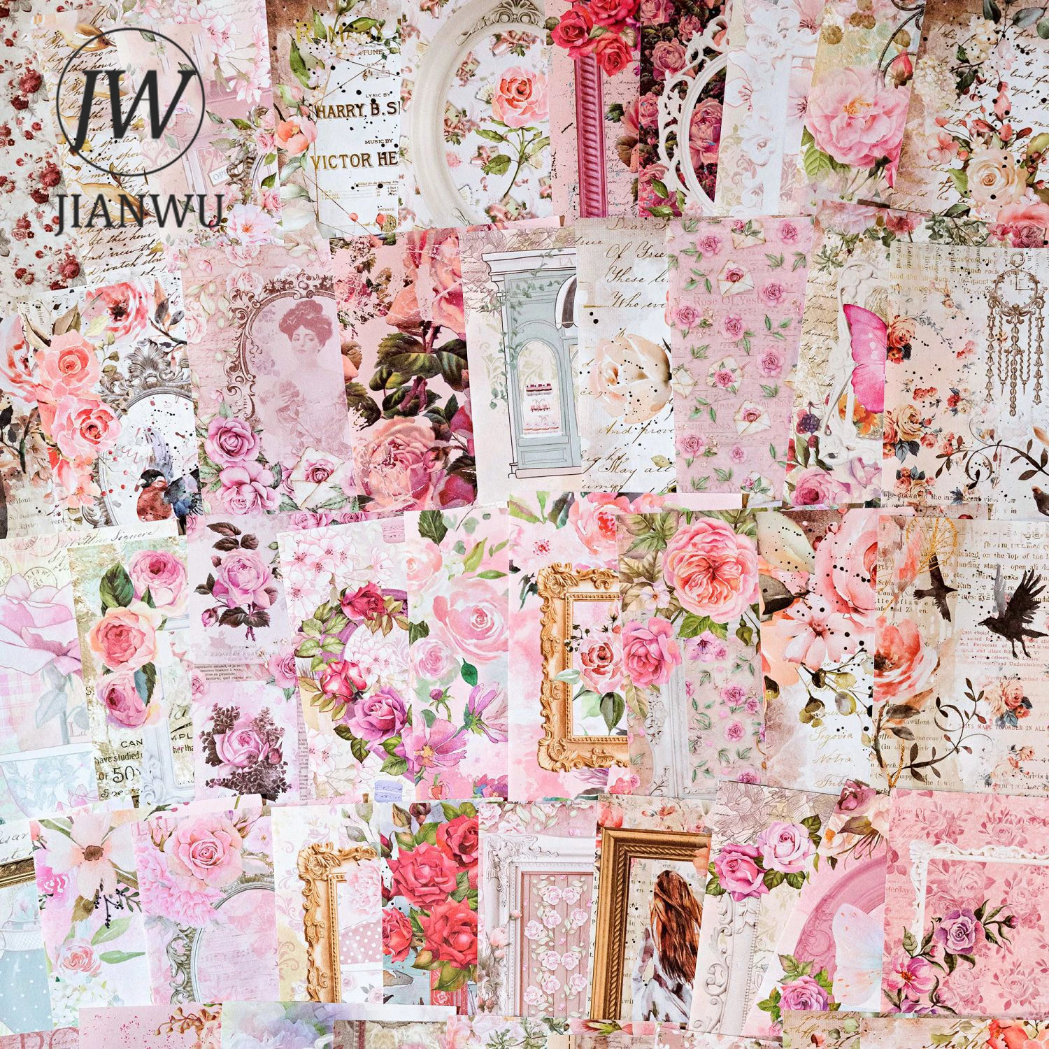 

JIANWU 100 Sheets Girl's Flower Mirror Series Vintage Landscaping Decor Material Book Creative DIY Journal Collage Stationery