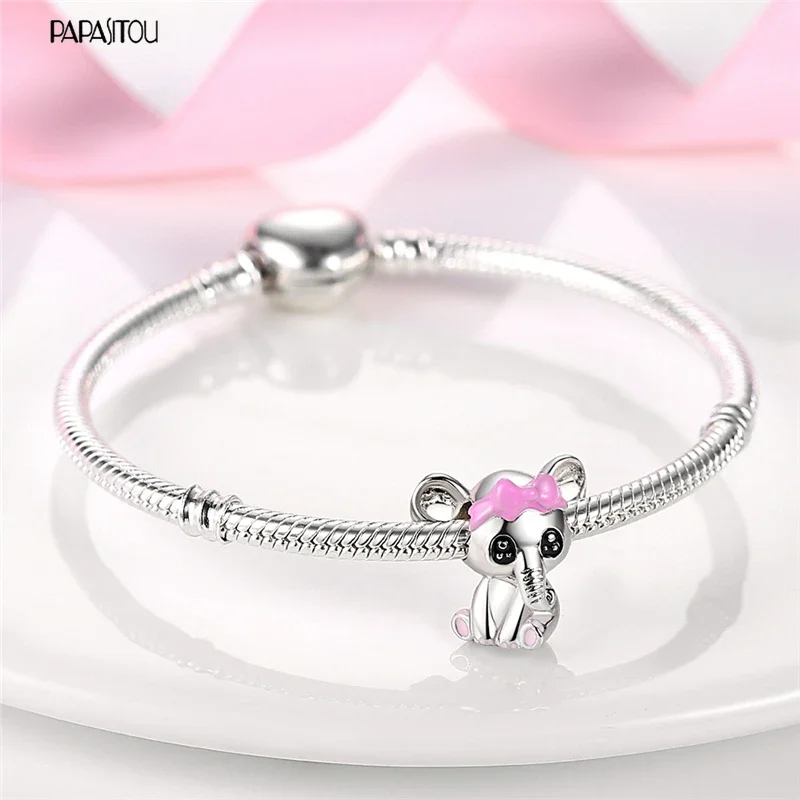 Amor Teacup Bebê Elefante Encantos para Mulheres, 925 Prata Esterlina, Contas para Pulseira Pandora Original, Fabricação de Pulseiras, Jóias, Hot