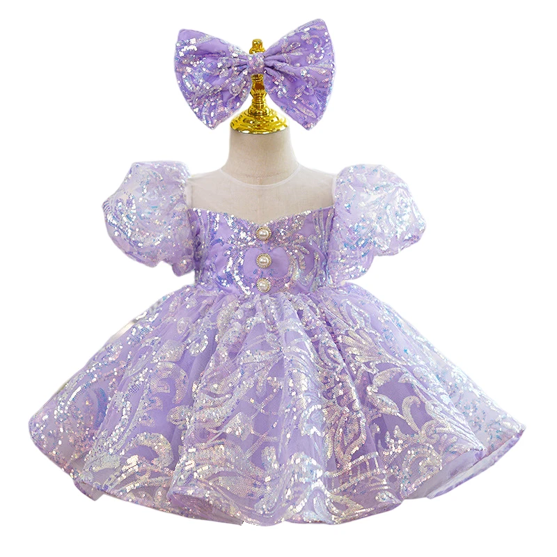 green emerald velvet dress Elegant Baby Purple Floral Sequin Princess Dress Toddler Prom Dress –  marryshe