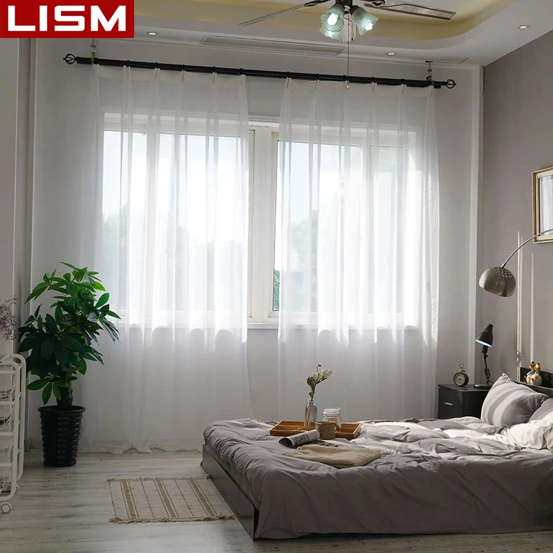 LISM Solid White Tulle Sheer Window Curtains for Living Room the Bedroom Modern Tulle Voile Organza Curtains Fabric Drapes