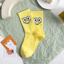  Cartoon SpongeBobs Women's Socks High Quality Fashion Men's Women Sock Printed Casual Hip-Hop Personality Adult Couple Stockings 