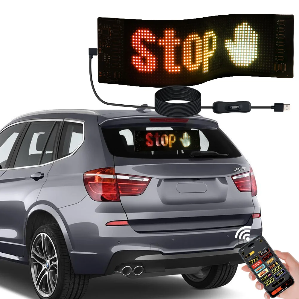 

Scrolling Advertising LED Sign RGB USB APP Control Bluetooth Customizable DIY Text Pattern Animation Programmable 5V Display Car