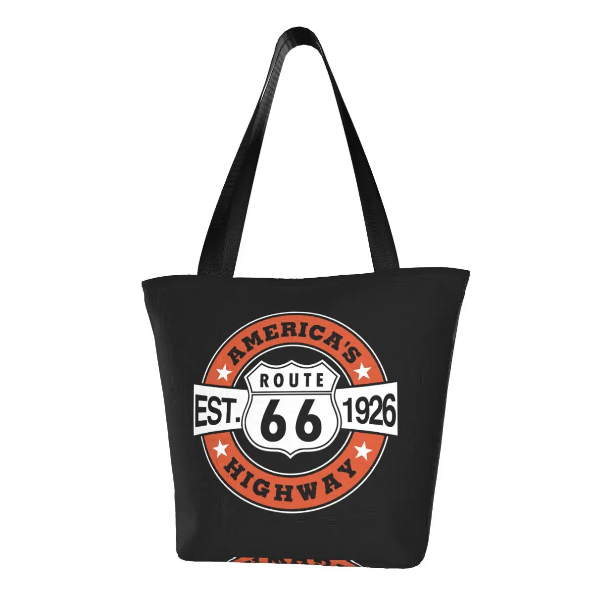 

Custom America's Highway Route 66 Shopping Canvas Bags Women Portable Grocery Tote Shopper Bags