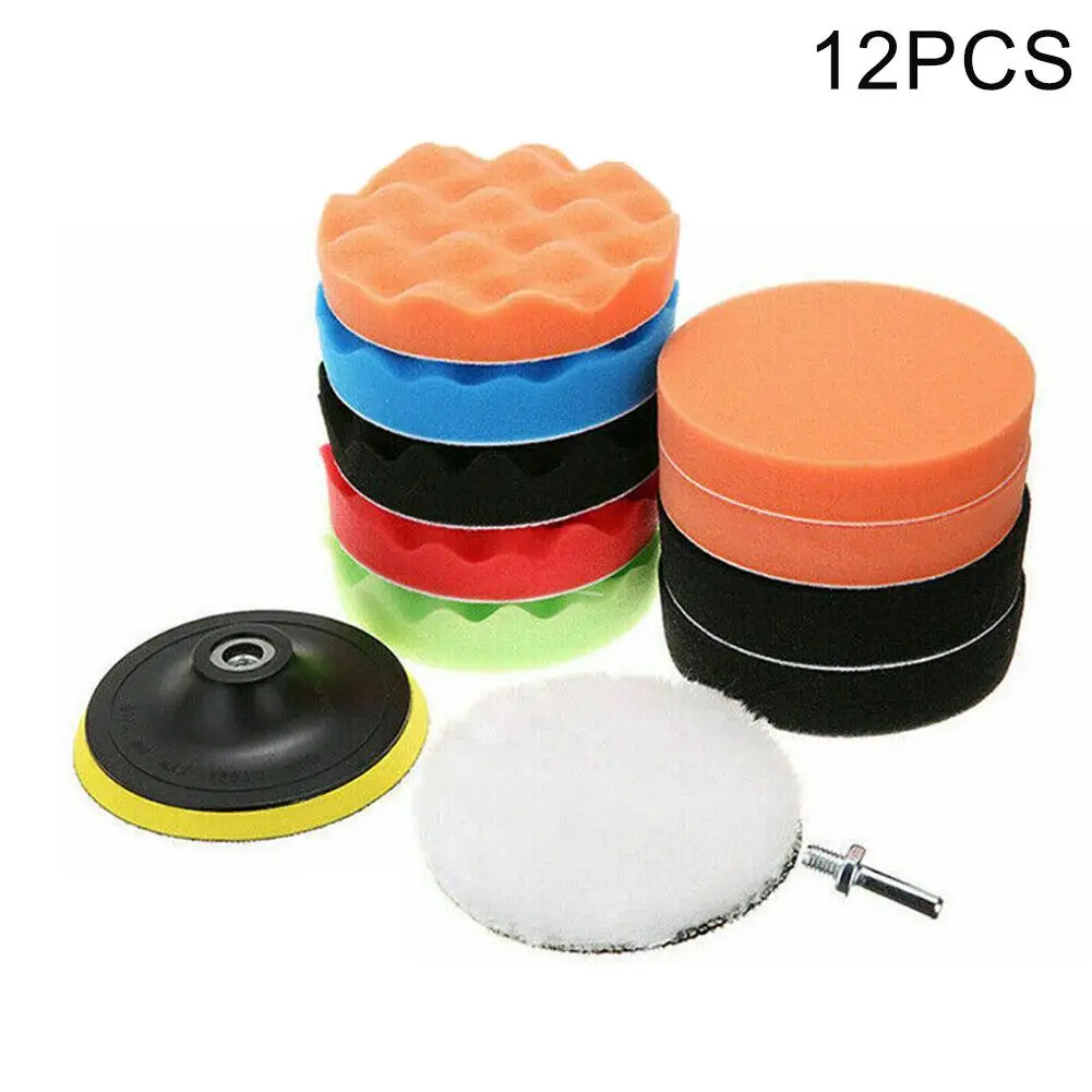 12Pcs/Set Car Polishing Disc Self-Adhesive Waxing Sponge Wool Wheel Polishing Pad For Car Polisher Drill Adapter P1X8 car polishing pad,car polish pad,wool polishing pad,polishing wheel disc