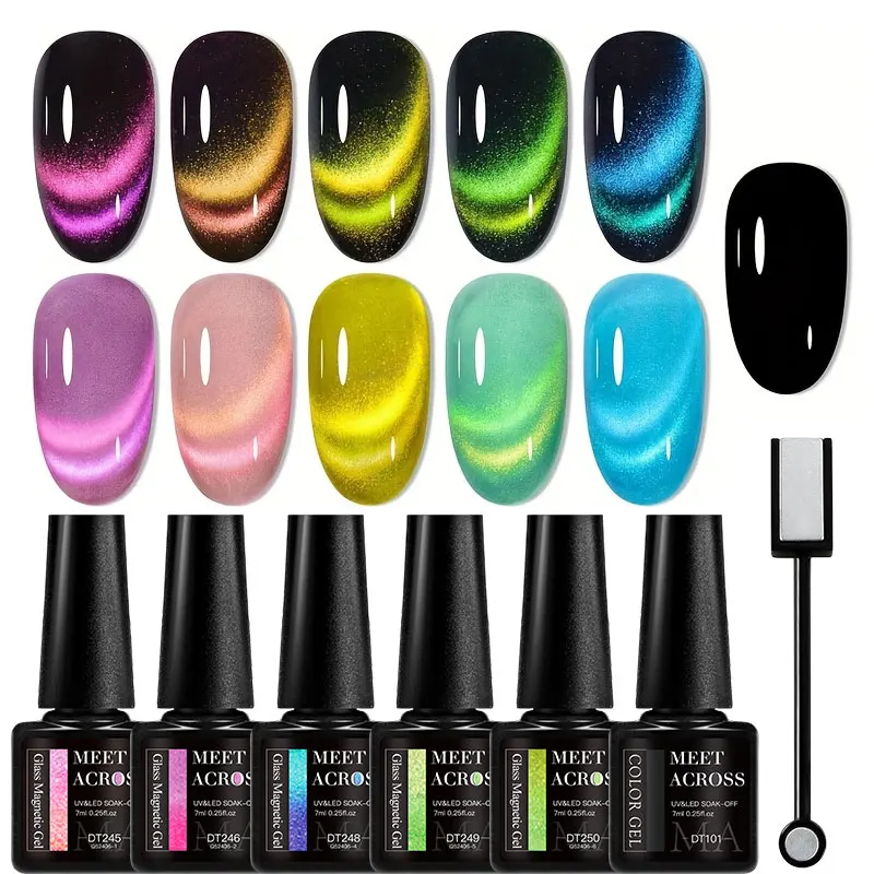7ml Cat Magnetic Gel Nail Polish Set With Magnetic Stick Moonlight Glitter Cat Eye Semi-permanent Varnish Nail Art nail Supplies 6