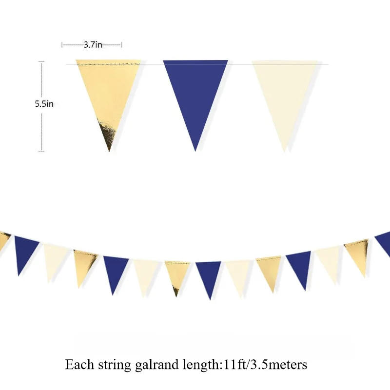 Blue Gold Triangle Flag Pennant Banner Bunting Graduation Birthday Wedding Nautical Ahoy Achor Theme Party Supplies party decorations birthday banner wedding decor supplies