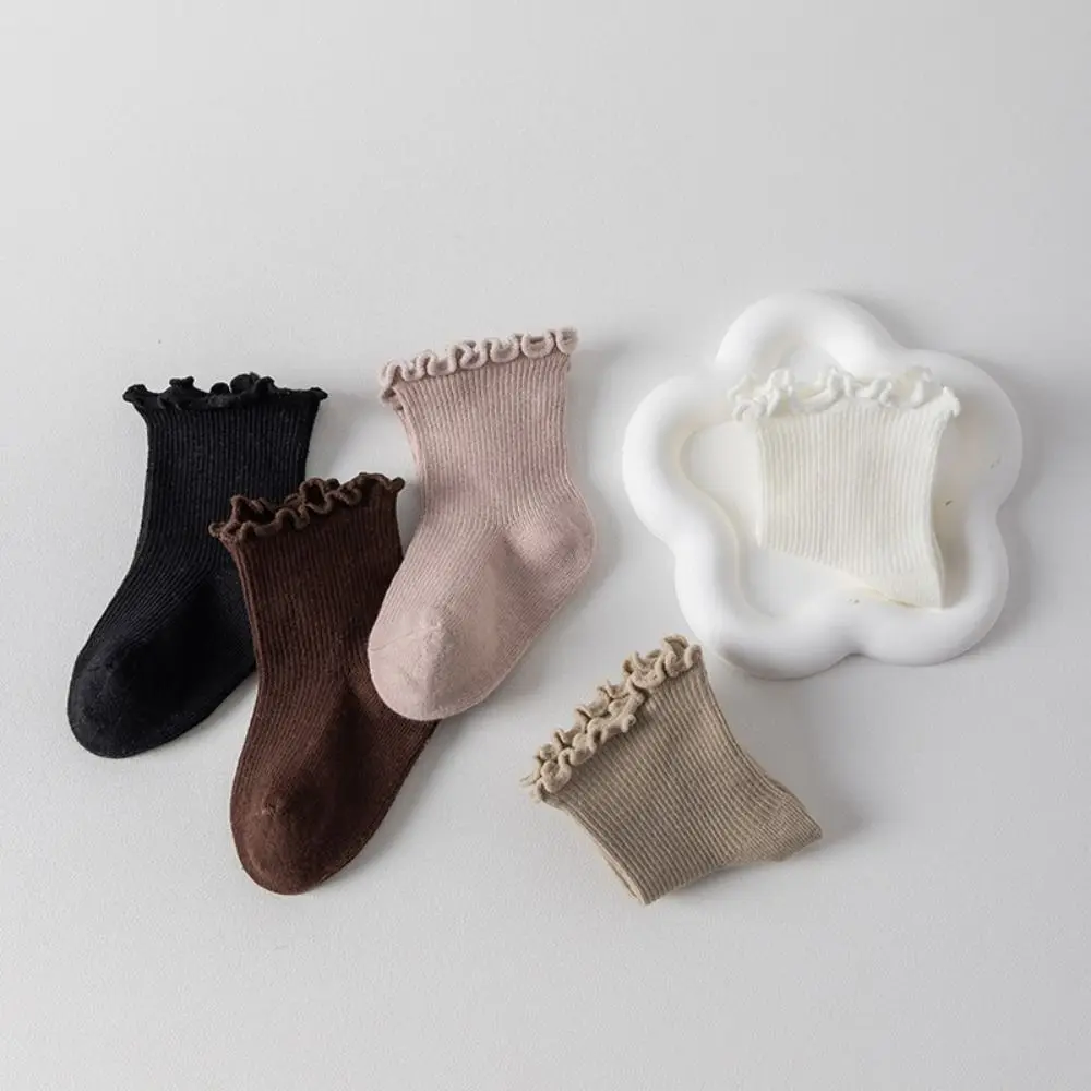 5Pairs Fashion Ruffle Baby Cotton Socks Autumn Spring Cute Toddle Short Tube Socks Breathable Mid-calf Newborn Socks Children