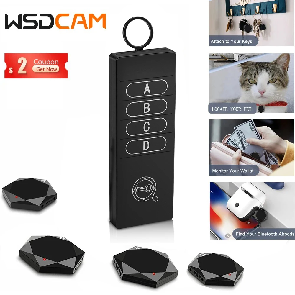 Wireless Key Finder Pet GPS Tracker 85dB Key Locator Remote Control 1 RF Transmitter 4 Receiver with 165ft Working Range WSDCAM