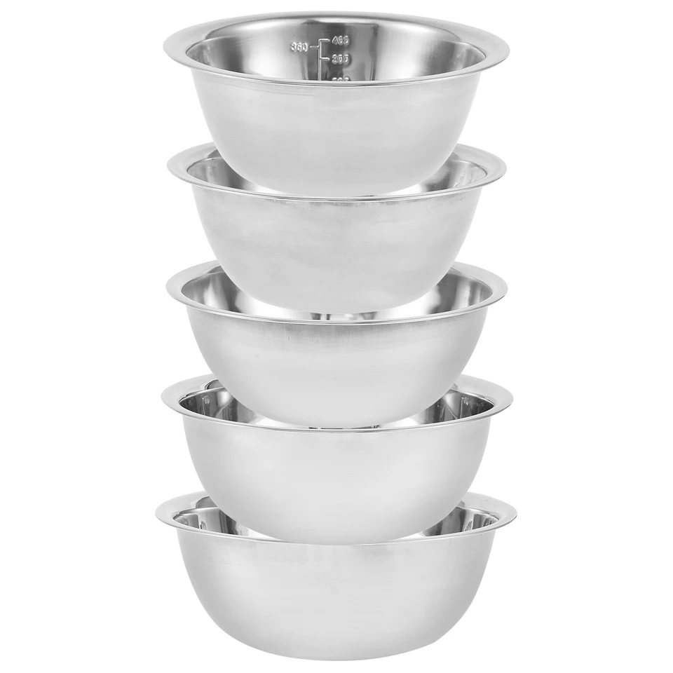 Winzbacher Cuenco De Acero Inoxidable Con Tapa [juego De 5] 1 L 1,5 L 2, 5 L 3,5 L 4,5 L | Cuenco Para Mezclar, Ensaladera, Juego De Cuencos, Antideslizante, Apilable, Apto Para Lavavajillas