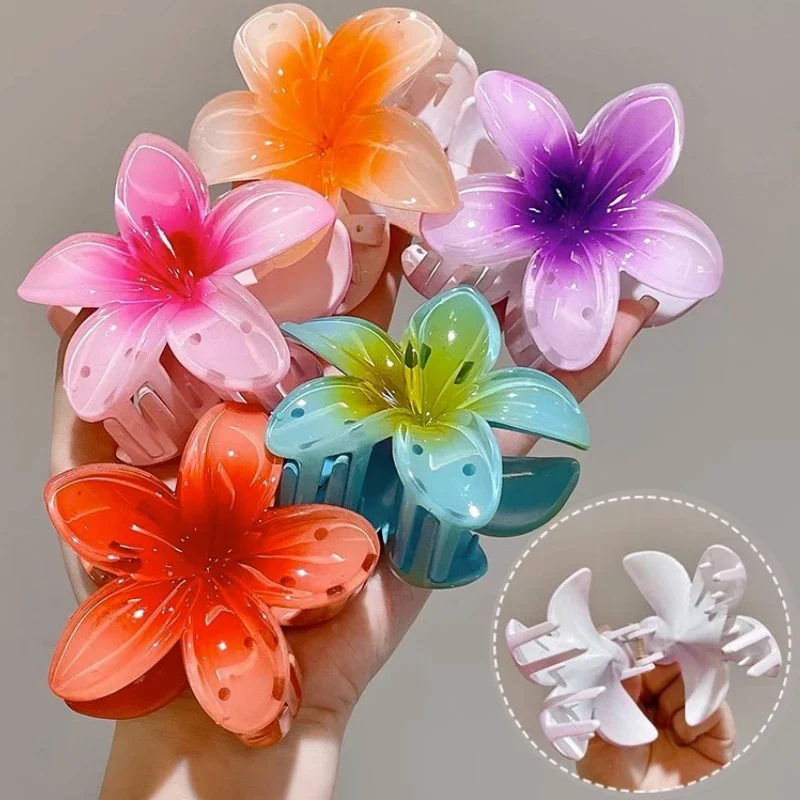 

1/6pcs Korean Sweet Gradient Plumeria Flower Clip Small Hair Clip Hairpin for Woman Hairclip Crab Hair Clamps Hair Accessories