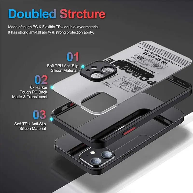 Clear Matte Phone Case for Apple iPhone 15 14 13 12 11 Pro Max 13 12 Mini XS Max XR X 7 8 6 6S Plus Sports Car 911 GT Cover