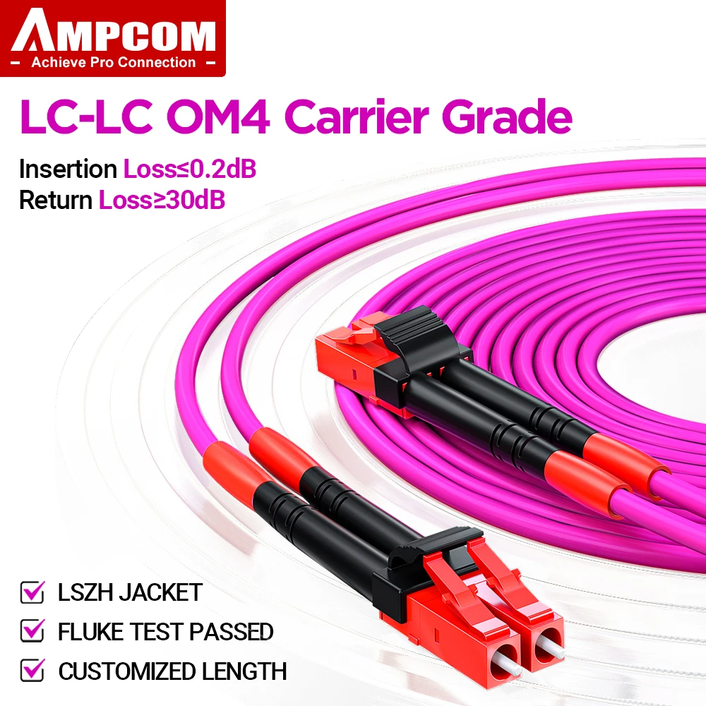 AMPCOM LC to LC UPC OM4 光ファイバーパッチケーブル 40G マルチモードデュプレックス、50/125μm、外径 2 ...