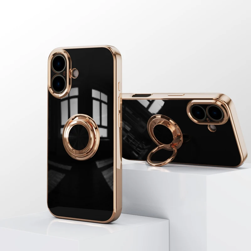 6D Einfarbige Ringhalterhülle für iPhone 16 15 14 13 12 11 Plus Pro Max Mini Weiche Hautgefühl Anti-Fall-Rückseite_voghion.com