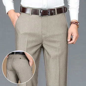 Calça masculina clássica de terno reto de negócios, calças monocromáticas, plus size, alta qualidade, masculino, ocasião formal, escritório, novo