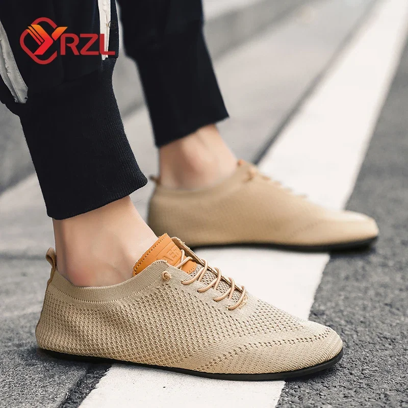 YRZL Men's Summer Mesh Thin Bottom New Style Breathable Non-Slip Casual Walking Slippers Lightweight Driving Shoes for Men 6