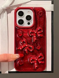 Luxury Diamond Red 3D Bowknot Phone Case - Shiny Soft Cover with Epoxy Wave Point Design for iPhone 12 Pro (Bowknot)