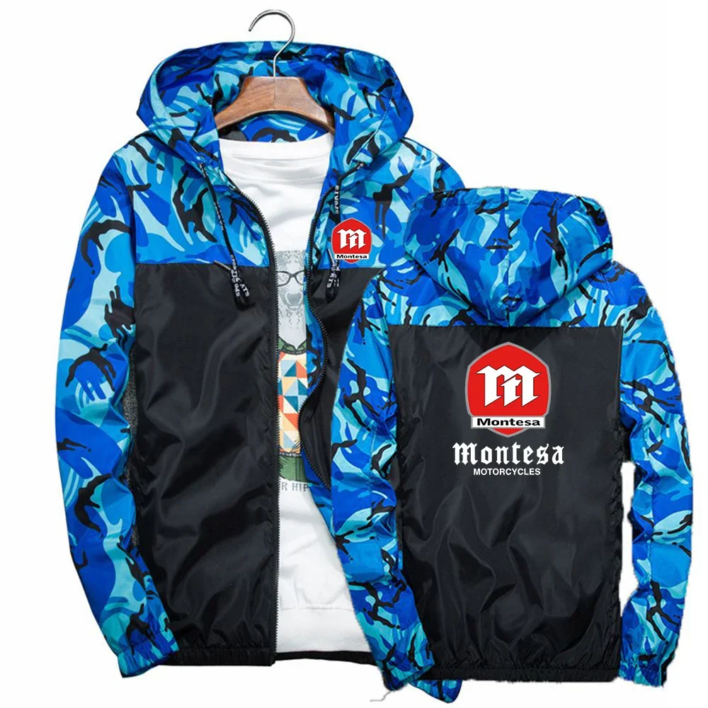

2024 New Montesa Motorcycle Spring and Autumn Fashion Four Color Trench Sports Patchwork Men Casual Camo Slim Fit Hoodie Tops