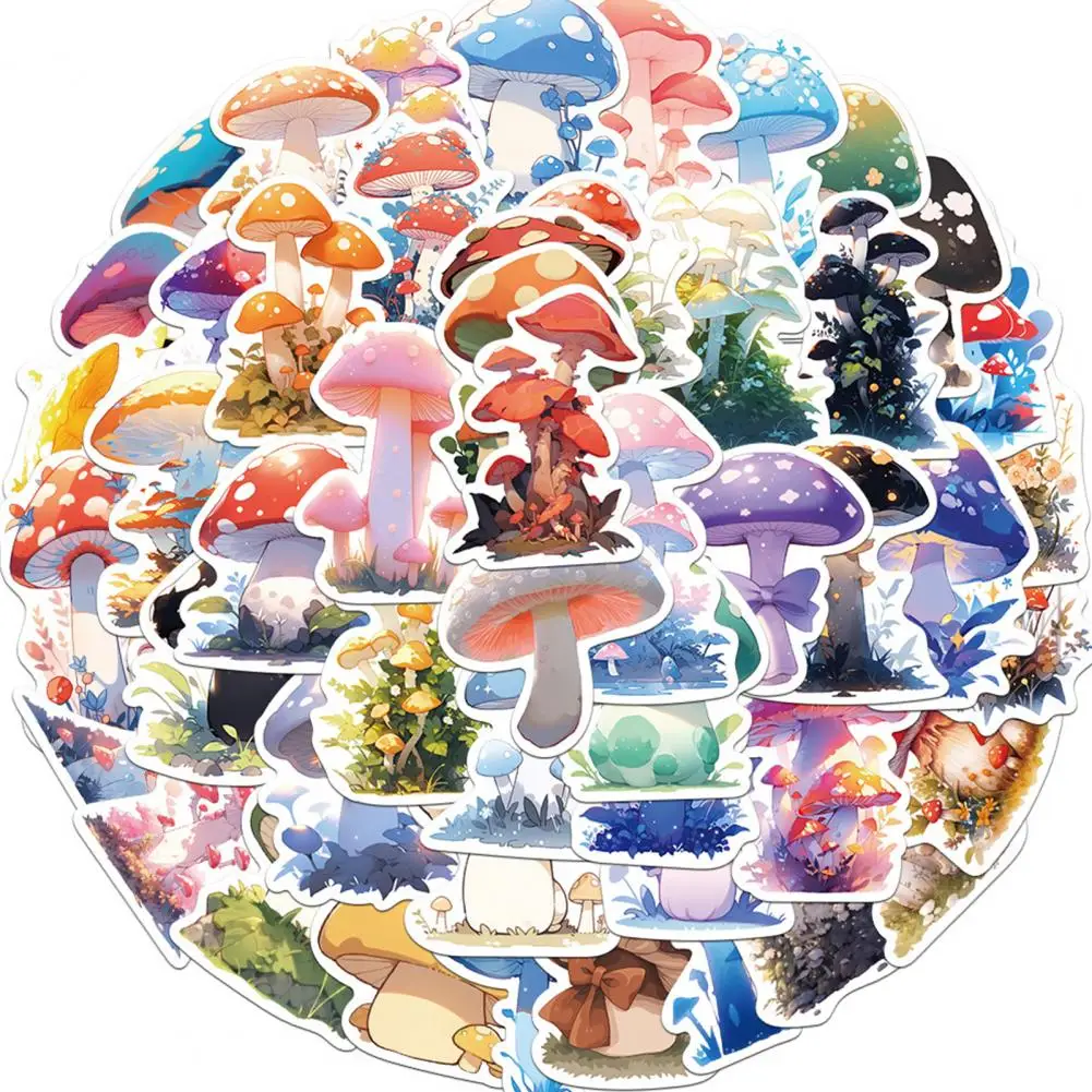 

Fade-resistant Stickers Colorful Cartoon Mushroom Stickers Waterproof Self-adhesive Decals for Laptop Guitar Phone Water Bottles