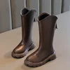 2024 Children High Boots for Girls Autumn Winter New Fashion Korean Style Anti-slippery Keep Warm Versatile Chic Leather Shoes 1