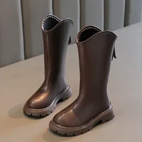 2024 Children High Boots for Girls Autumn Winter New Fashion Korean Style Anti-slippery Keep Warm Versatile Chic Leather Shoes 1