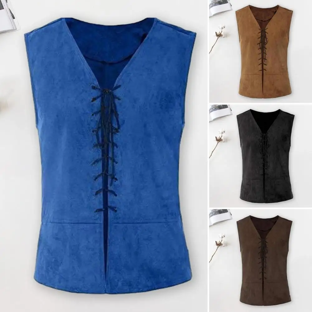 

Men Vest Halloween Costume Tank Top Medieval-inspired Pirate Vests for Men Lace-up Solid Color Tank Tops for Cosplay Halloween