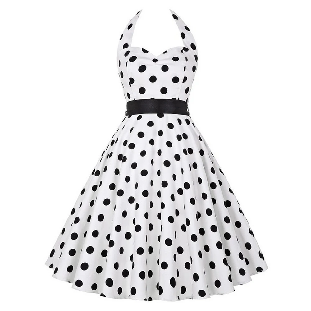 

Womens Dress Black and White Polka Dot 50s60s Halter Swing Dress for Women Retro Style Cocktail Party Housewife Dress