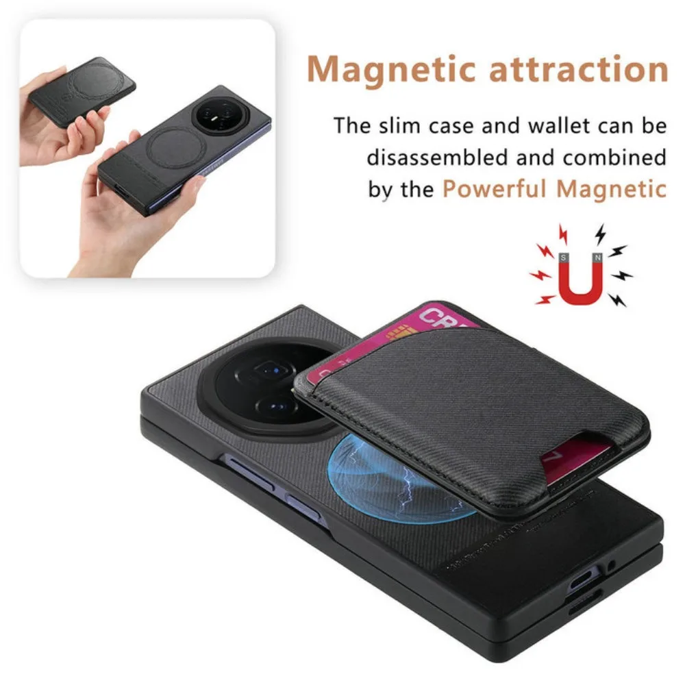 Luxury Magnetic Leather Wallet Case with Detachable Card Holder