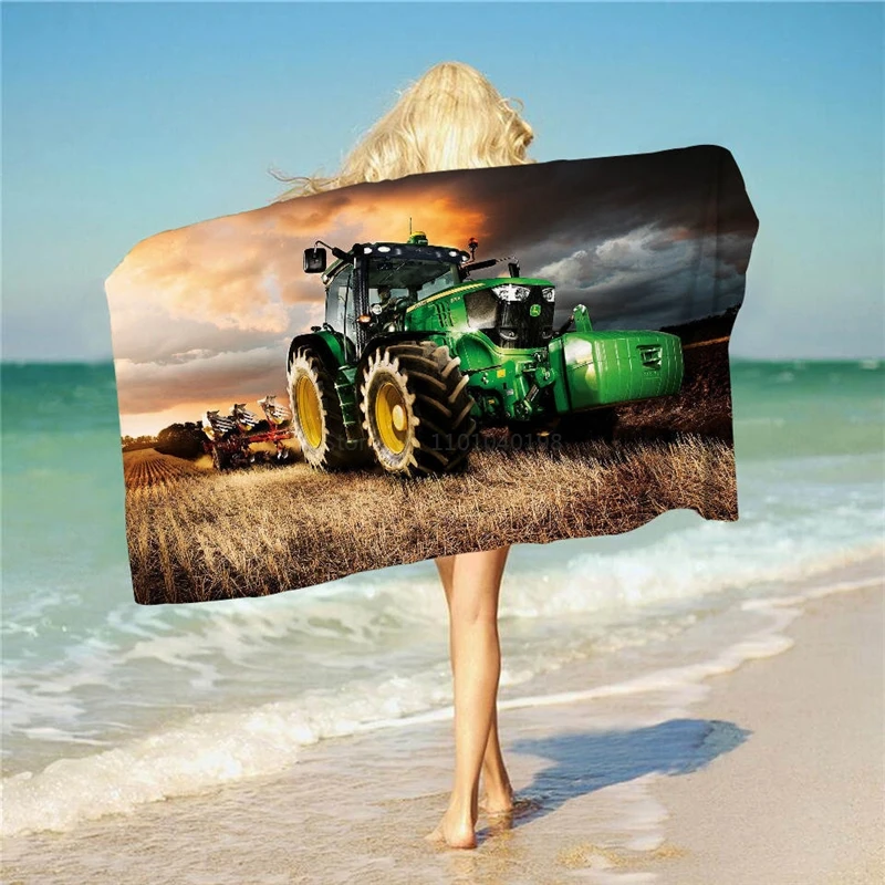 

3D Tractor Towel Blanket Large Agricultural Machine Print Beach Towel Bathroom Bath Towel Washcloth Yoga Mat Throw Blanket Gift