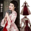 Women Lace-Up Medieval Dress Ruffles Bow Vintage Victorian Carnival Maxi Dress Patchwork Floral Female Fairy Long Dress 4