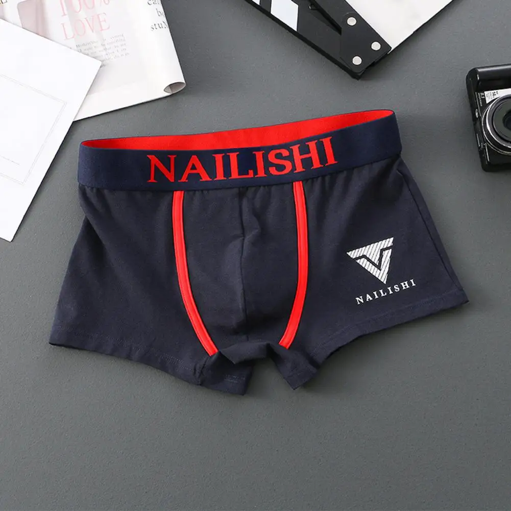 

Contrasting Color Boxer Briefs Men's Letter Print Boxer Briefs with Elastic Waistband for Daily Comfort Breathability Mid-rise