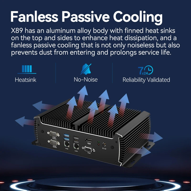 XCY X89 Industrial IPC Fanless Mini PC Intel i7-1165G7 6x COM RS232 RS485 2x Mini PCIe WiFi SIM 4G LTE CAN-Bus Windows Linux 6