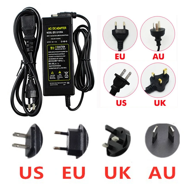 Power Adapter for Led Strip DC 12V 5A Voltage Transfomer with EU US UK AU  Plug Power Supply Led Driver and 1 to 4 DC Power CCTV - AliExpress