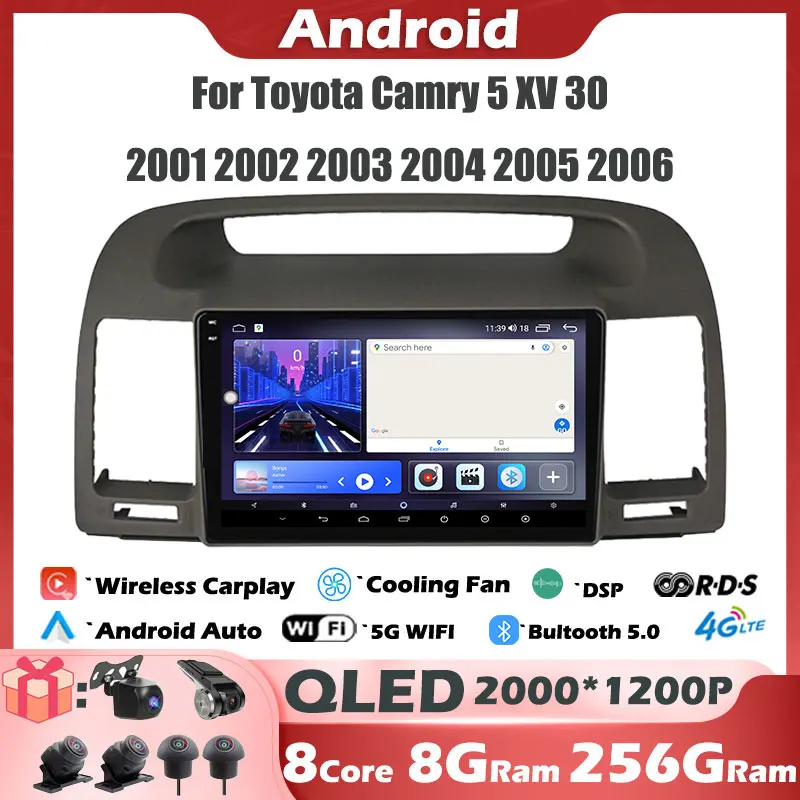 

9''Android Car Radio For Toyota Camry 5 XV 30 2001 2002 2003 2004 2005 2006 Multimedia Player Navigation GPS Carplay Touch Scree