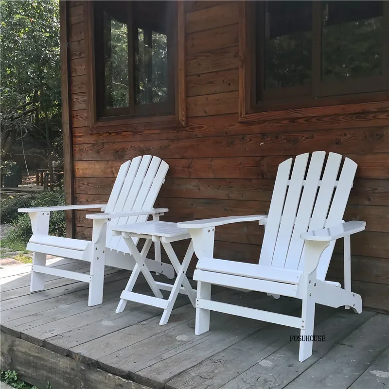 Simple Solid Wood Backrest Balcony Garden Furniture Set Retro Outdoor Table and Chair Sets Outdoor Courtyard Sofa Lounge Chair D