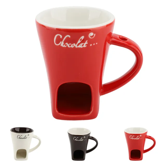 Chocolate Melting Fondue Mug Ceramic Butter Warmer Pot Chocolate Melting Supplies with Fork for Kitchen 3