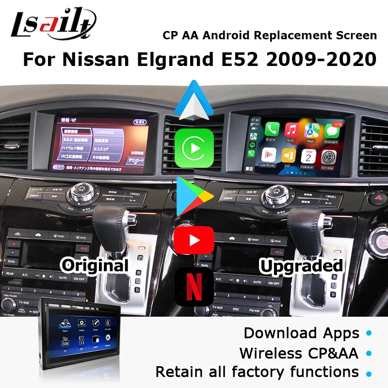 

Lsailt CP AA Android Replacement Screen for Nissan Elgrand E52,Quest IPS HD Screen with Car GPS Navigation,Google Play