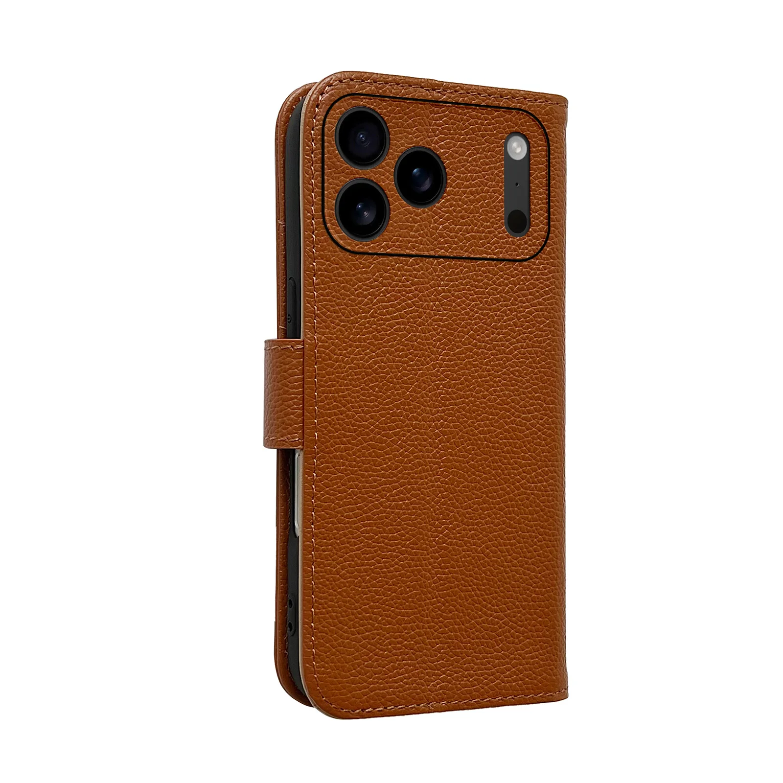 Genuine Cowhide Leather Flip Wallet Case with Card Holder and Lens Bumper