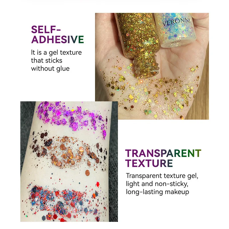 Gel Liquid Glitter Eyeshadow Lip Dazzle Body Stage Glitter Music Festival Long Lasting Glitter Gel for Hair,Face and Body Makeup 4
