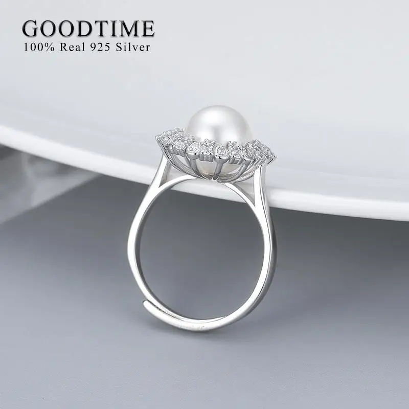 Luxury Freshwater Pearl Ring Pure 100% 925 Sterling Silver Round Ring Bride Wedding Anniversary Jewelry Gift For Women 3