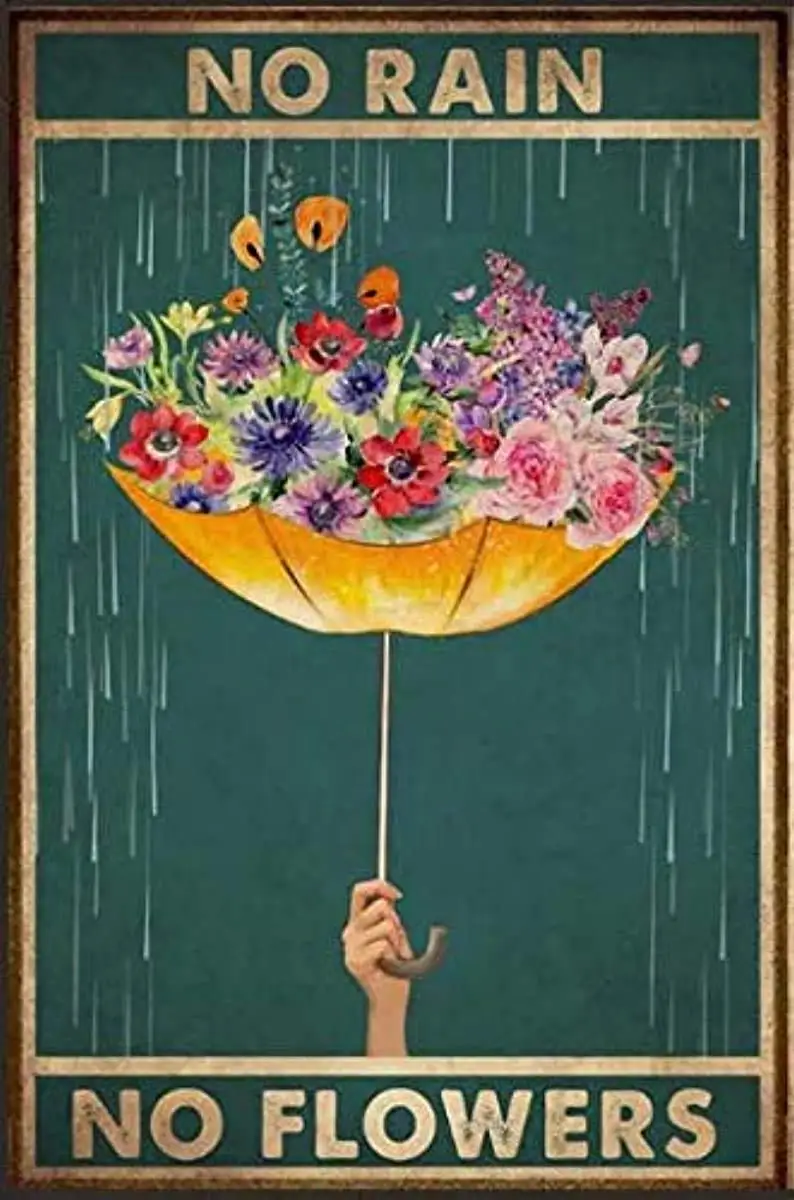 

Flower Umbrella Poster Wall Art Home Decor Vintage Metal Tin Signs Coffee Shop Plate Iron Painting Warn Retro Novelty Humo-Meta