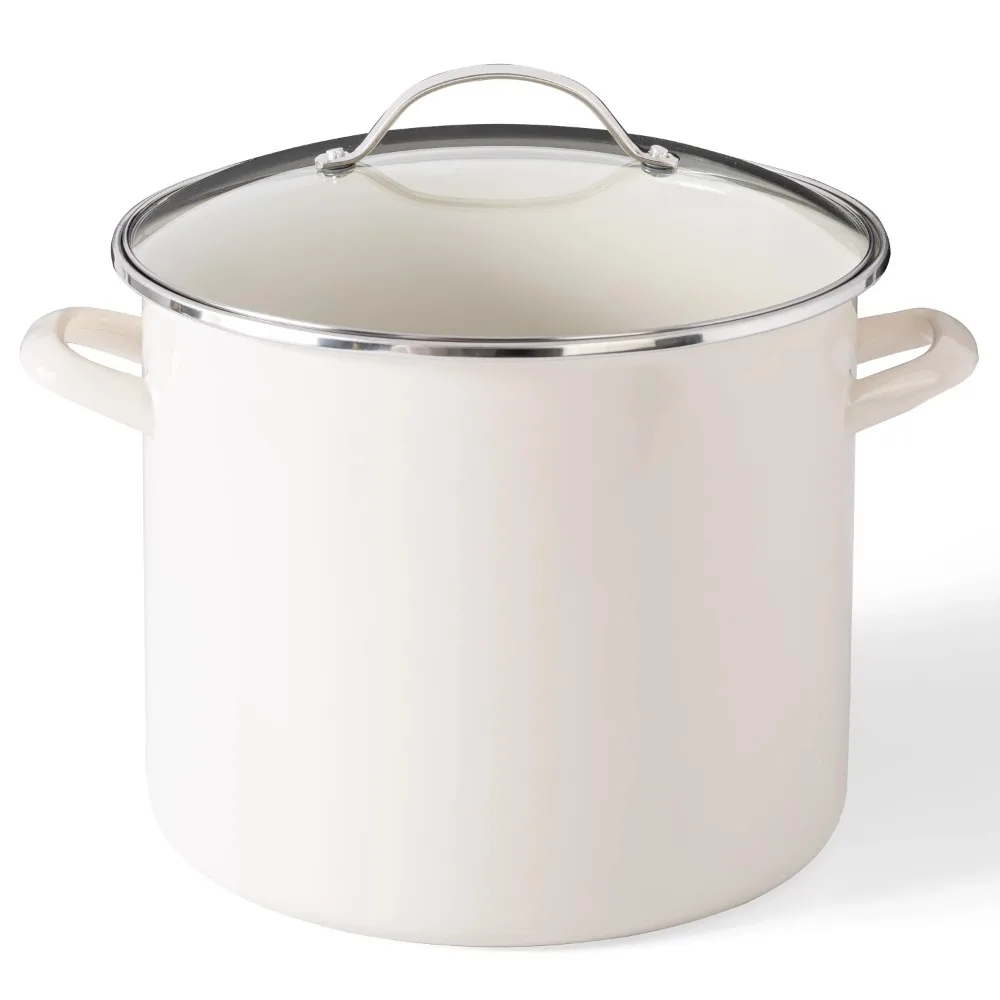 

Everyday Haverhill 12-Quart Linen Enamel on Steel Stock Pot with Lid,Kit De Cocina,Cook Ware Pan,Pots and Pans Set for Kitchen