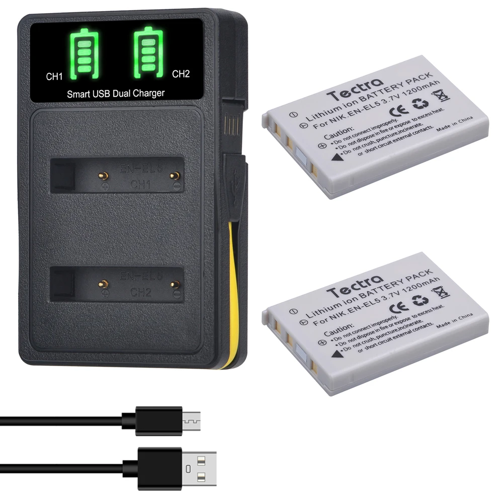 Vhbw Chargeur De Batterie Double USB Compatible Avec Nikon CP1, En-EL5 Caméra, DSLR, Action-cam