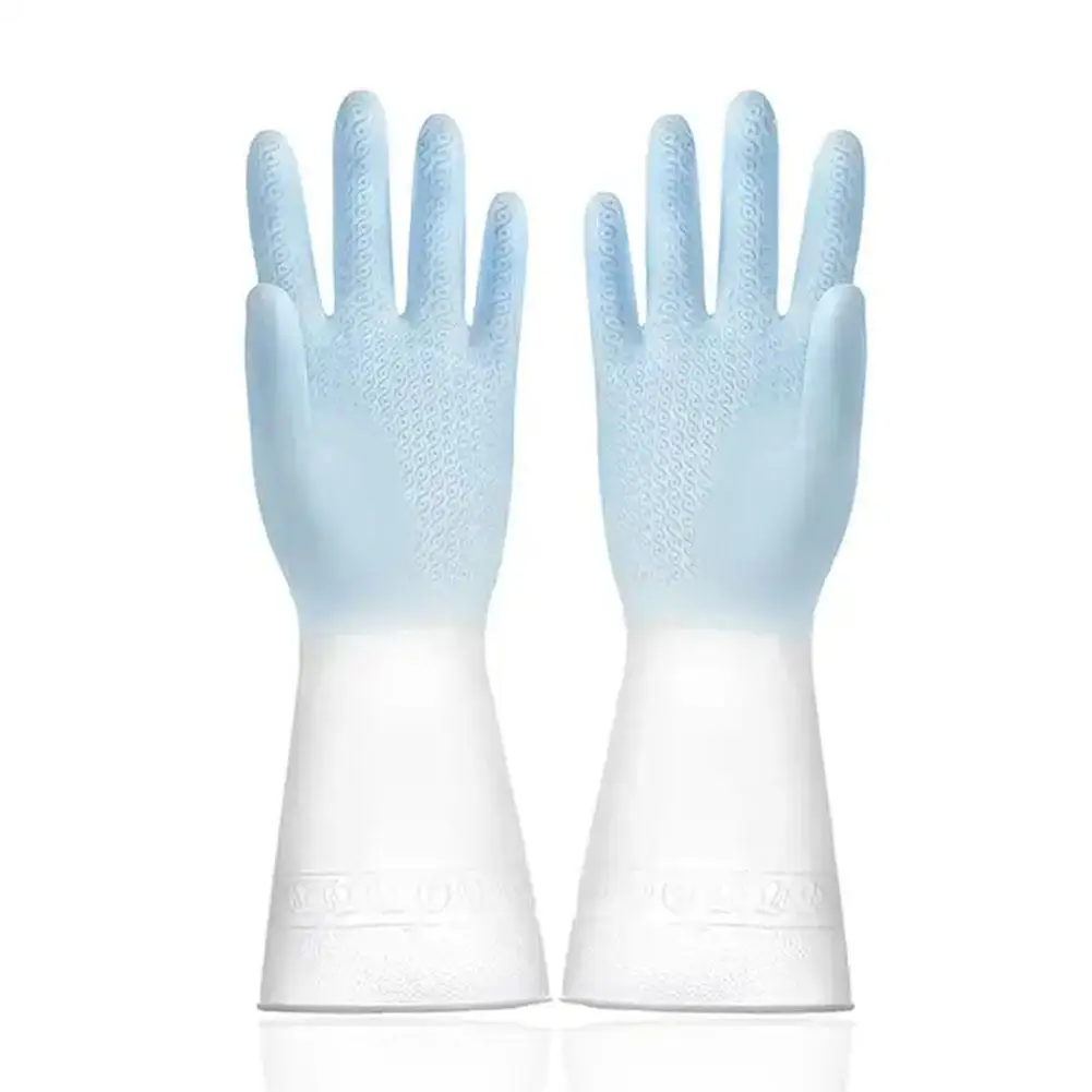 Household Cleaning Gloves Kitchen Dishwashing Gloves Rubber Waterproof Nails V4M3