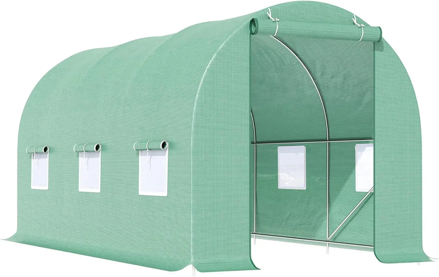 15' x 6' x 7' Outdoor Walk-in Tunnel Greenhouse with Roll-up Windows Zippered Windows & Weather Cover