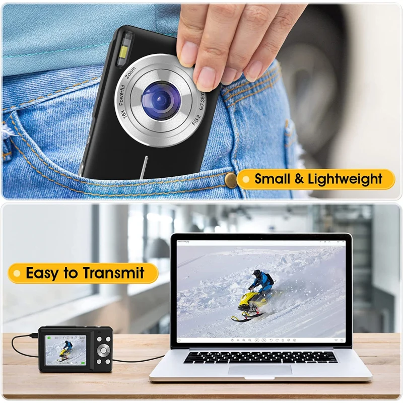 Fotocamera Digitale 4K per Fotografia e Video, Point and Shoot Fotocamera Digitale con Flip Screen, Piccola Fotocamera Digitale con WiFi e Bluetooth, Fotocamera Vlogging per Registrazione Video