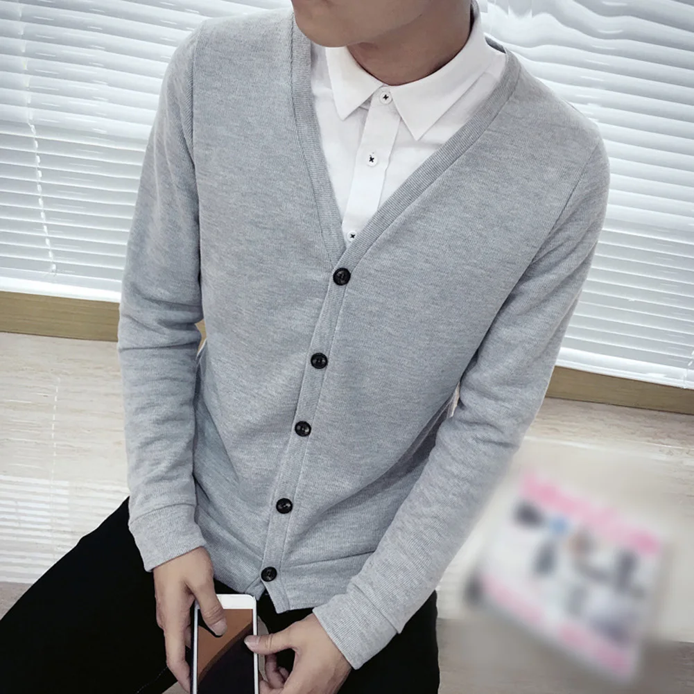 

Black Knitwear Coat V Neck Men's Sweaters in Plus Size Button Front Cardigan Tops Fashionable and Comfortable